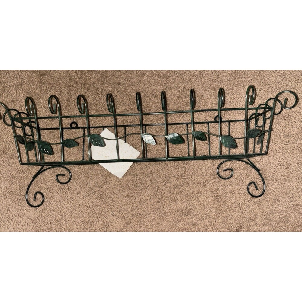 Vintage Ames Wall Hanging Green Leaves Wire Planter Holder 25 inch long